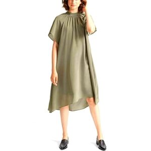 CLUB MONACO olive silk flutter sleeve angled dress